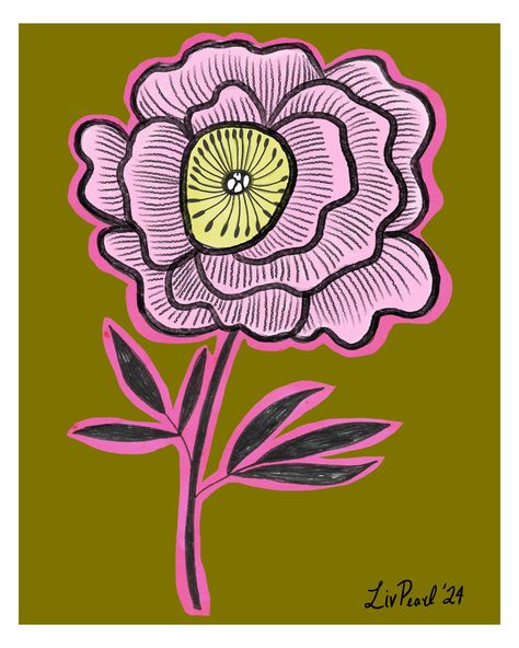 This vibrant giclee art print titled, "Punk Rock Peony" is a fun, lively design that has some edge to it, while still being exuberant and joyful. capture the attention of any viewer in your home. This piece began as a sketchbook sketch and evolved into this digital illustration. this piece is printed on thick fine art paper with a subtle watercolor texture and is complete with a clean, white border, this piece is ready to be framed and displayed. Croquis, Screenprinting, Coffee Shop Signs, Punk Art, Unique Drawings, Small Canvas Art, Mini Drawings, Art Collage Wall, Watercolor Texture