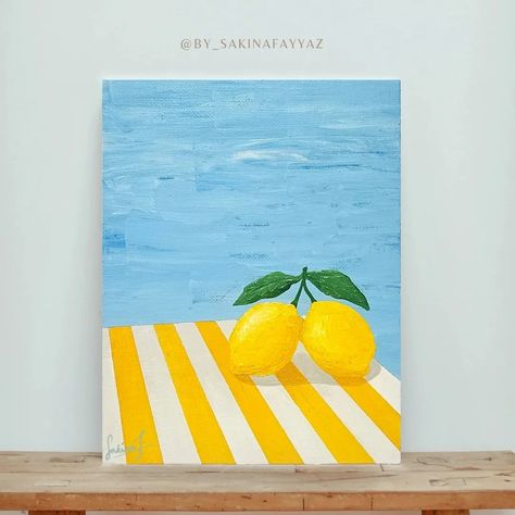 When my husband first saw this painting, he exclaimed, "Oh! It's a lemon party!" 🍋🍋 And I thought, why not?! That actually suits the painting quite well! 🤭 So, here it is— Pictured: "Lemon Party" Size: 20 x 15 cm (8" x 6") Acrylic on canvas board 💛 Available for sale! DM if interested. Do you think the title suits the painting? Let me know in the comments!👇🏼 P.s. The background was inspired by @anne_deppe 's photography. . . . . . . . . #artforsale #contemporaryart #originalartwork #artlo... Croquis, Tela, Lemon Pictures Art, Painting Lemons Acrylic, Acrylic Lemon Painting, Blue Themed Paintings, Summer Painting Ideas On Canvas Easy, Paint Party Canvas Ideas, Lemon Acrylic Paintings