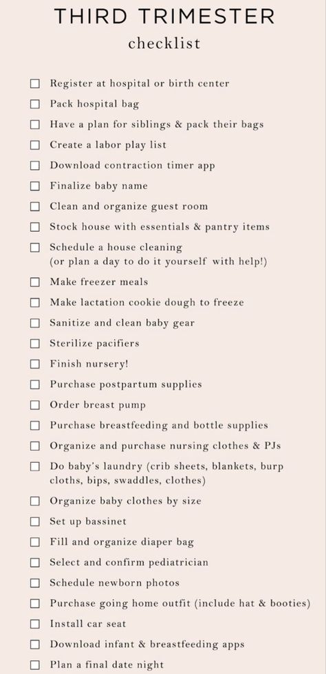 3rd Trimester To Do List, 3rd Trimester Prep For Labor, Nesting For New Baby, Pregnancy Nesting Checklist, Third Trimester Prepare For Labor, Postpartum Checklist For Mom, Nesting List Pregnancy, 1st Trimester Checklist, Second Trimester Checklist