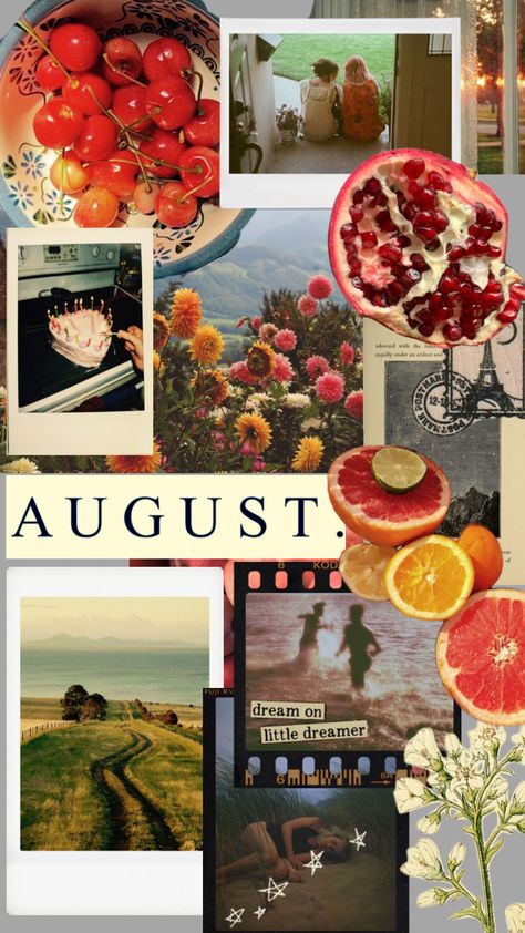 August Birthday Aesthetic, August Asethic, Monthly Backgrounds, Month Wallpaper, August Aesthetic, August Wallpaper, Book Journaling, Bu Jo, Printable Wall Collage