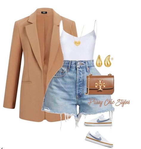 Columnist Shine Open Front Blazer curated on LTK Summer Inspiration Outfit, Blazer Outfits Casual Black Women, Youth Conference Outfits, Blazer With Jean Shorts, Jean Shorts Outfit Ideas, Shorts And Blazer Outfit, Game Night Outfit, Blazer And Shorts Outfit, Drinking Outfit