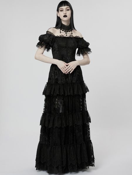 Black Gothic Vintage Gorgeous Lace Long Victorian Party Dress - Devilnight.co.uk Black Dress Gothic, Black Gothic Dress, Goth Prom, Punk Dress, Gothic Wedding Dress, Black Print Dress, Goth Dress, Punk Rave, Gothic Wedding