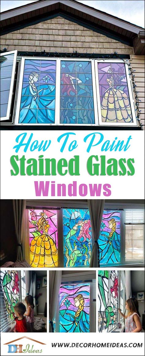 Paint Your Own Stained Glass Windows Faux Stained Glass Window Diy, Painted Stain Glass Windows, Paint Stain Glass Windows, Paint On Windows Ideas, Diy Painted Glass Windows, Glass Painting On Windows, Stain Glass Window Diy, Diy Colored Glass Window, How To Stain Glass Windows