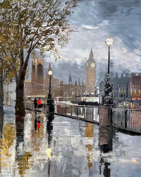 Paul Kenton on Instagram: "London Southbank. #london #art #painting #artist" Future City Painting, London Oil Painting, Paintings Of London, Acrylic Building Painting, Paul Kenton Art, London Painting Acrylic, London Street Painting, Places And Spaces Gcse Art, Viewpoint Art