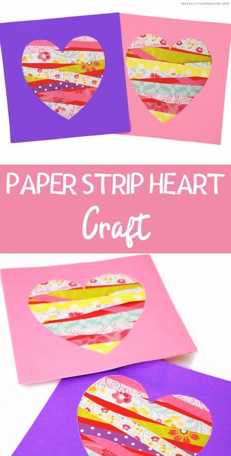 Heart Crafts Preschool, Heart Crafts Kids, Valentines Art For Kids, Valentine Paper Crafts, Heart Art Projects, Valentine Art Projects, February Crafts, Easy Valentine Crafts, Valentine's Day Crafts For Kids