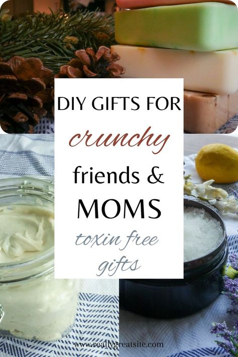 homemade christmas soaps, homemade body butter lotion, and homemade sugar scrub behind words "DIY gifts for crunchy friends and moms" Diy Gifts For Moms, Crunchy Mom Gifts, Holistic Nurse, Crunchy Life, Homemade Gifts For Friends, Homemade Gifts For Mom, Crunchy Mom, Mom Gift Basket, Crunchy Moms