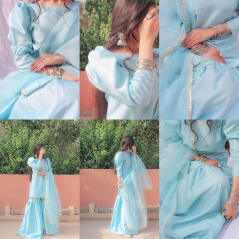 Traditional Look Photo Poses, Poses In Garara Suit, Pose With Suit Women, Pics In Suit Indian, Suit Photo Ideas Women, Photos In Suits Women Indian, Photography Poses In Garara, Garara Dress Photo Poses, Sharara Dress Poses