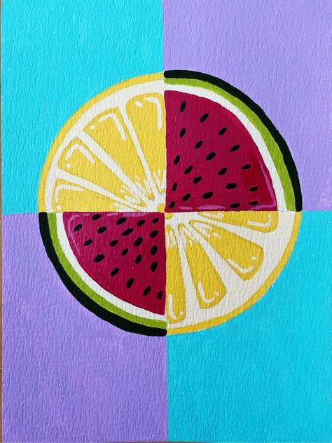 Easy Food Paintings, Food Paintings Easy, Watermelon Canvas Painting, Watermelon Painting Easy, Summer Easy Paintings, Simple Things To Paint On Canvas Easy Aesthetic, Summer Paintings On Canvas Easy, Crtanje Za Decu, Easy Painting Designs