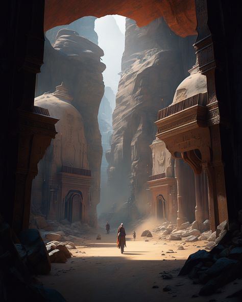 Canyon City Concept Art, Fantasy Arabian City, Mountain City Concept Art, Futuristic Desert City, Canyon Concept Art, Fantasy Desert City, Persian Castle, Fantasy Canyon, Desert Castle