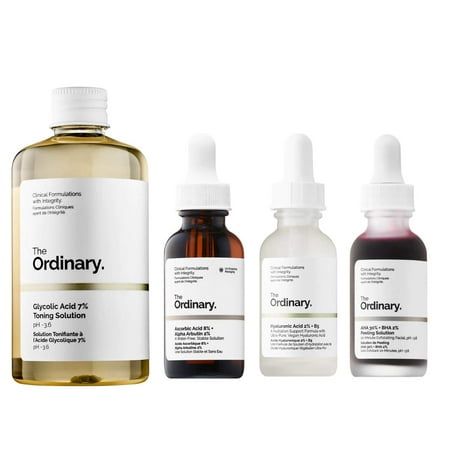 The Ordinary 4 Pieces Face Serum Set! Included: Glycolic Acid Serum, Vitamin C Serum, AHA Serum and Hyaluronic Acid Serum! Brightening, Hydrating, Exfoliating and Anti Aging Face Serums Hydrating Serum: Hyaluronic acid helps retain moisture for improved hydration and radiance. Exfoliating Formula: Glycolic acid gently removes dead skin cells to reveal smoother, brighter skin. Vitamin C and Peptides: Ascorbic acid and peptides help brighten and even out skin tone. Blemish Control: Alpha arbutin helps reduce the appearance of blemishes and prevent future breakouts. For All Skin Types: Suitable for combination skin types and can be used daily for best results. The Ordinary Peeling Solution, The Ordinary Retinol, Glycolic Acid Serum, Aha Serum, Serum Vitamin C, The Ordinary Glycolic Acid, The Ordinary Products, The Ordinary Niacinamide, The Ordinary Hyaluronic Acid