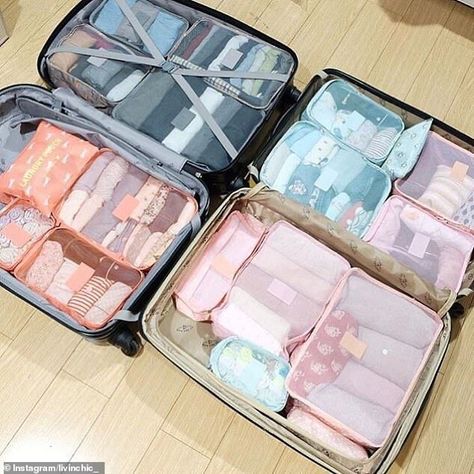 Her Packing List, Suitcase Packing Tips, Pola Kotak, Holiday Packing, Travel Bag Organization, Suitcase Packing, Marie Kondo, Packing Cubes, Spark Joy