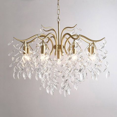 Classic crystal chandelier is an excellent choice to decorate your home. The painted gold surface and the high-quality crystal lampshade echo each other, which fully reflects the modern and elegant style. Rustic Light Fixtures, Modern Christmas Decor, Crystal Chandelier Lighting, Unique Chandeliers, Suspended Lighting, Chandelier Pendant, Gold Chandelier, Crystal Design, Chandelier In Living Room