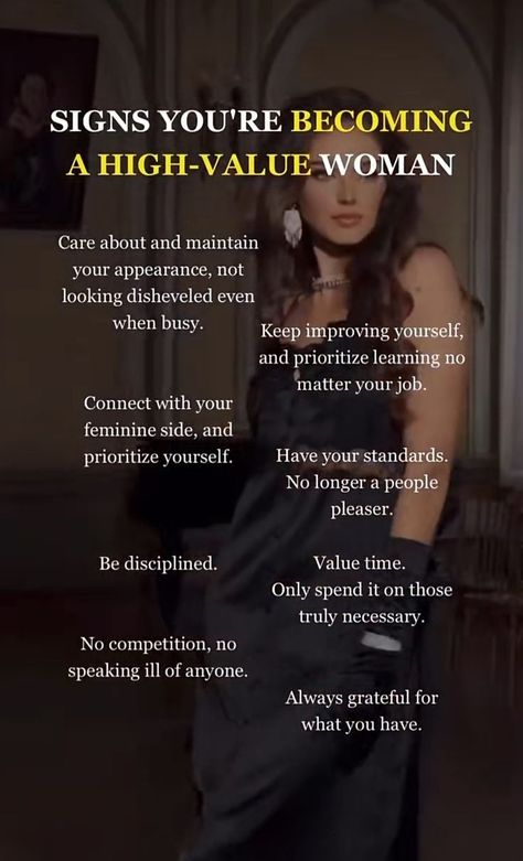 The "High-Value Woman Mindset" is a powerful approach to self-worth and personal development. It revolves around cultivating confidence, embracing authenticity, and prioritizing self-respect. This mindset encourages women to recognize their unique qualities, set healthy boundaries, and pursue goals with unwavering determination. Classy Woman Aesthetic, Woman Mindset, The Wizard Liz, Wizard Liz, Women Relationship, Dating Couple, Alpha Woman, Feminine Energy Aesthetic, High Value Woman