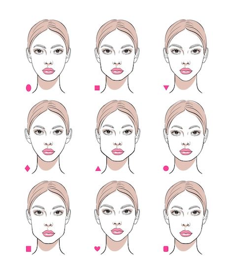 Female Face Shapes, Face Shape Chart, Drawing Face Shapes, Rectangle Face Shape, Types Of Faces Shapes, Rectangle Face, Shape Chart, Female Face Drawing, Square Face Shape
