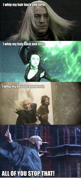 I whip my hair back and forth Voldemort: The Bald one movie Now coming in cinemas;) lol Harry Potter Humour, Funny Harry Potter, Voldemort Quotes, Harry Potter Humor, Memes Harry Potter, Harry Potter Voldemort, Glume Harry Potter, Tapeta Harry Potter, Harry Potter Memes Hilarious