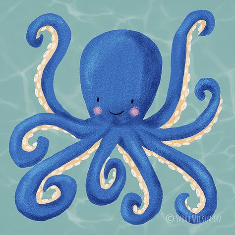 Octopus Nursery, Art Octopus, Octopus Drawing, Octopus Illustration, Octopus Painting, Ocean Illustration, Ipad Drawing, Drawing Blue, Octopus Wall Art