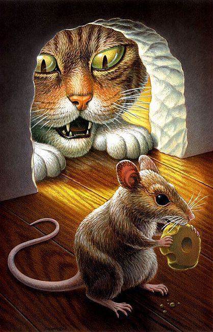 Cat and Mouse  by John Thompson Gatto Carino, Mouse Illustration, Frida Art, Cat Obsession, Cat And Mouse, Pet Mice, A Rat, Cat Mouse, Cat Artwork