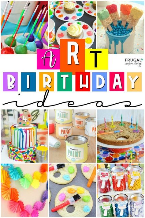 Girl Art Birthday Party, Party Theme Ideas For Kids, Art Party Foods, Art Birthday Party Ideas, Girls Art Party, Crayola Party, Art Party Cakes, Artist Birthday Party, Birthday Party Theme Ideas