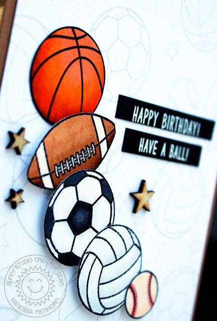Sunny Studio: Team Player Sports Themed Birthday Card with Vanessa Sports Fathers Day Card, Sports Greeting Cards, Handmade Sports Cards, Sports Cards Handmade, Sport Birthday Card, Sports Birthday Card, Sport Cards Ideas, Children Birthday Cards, Basketball Birthday Cards