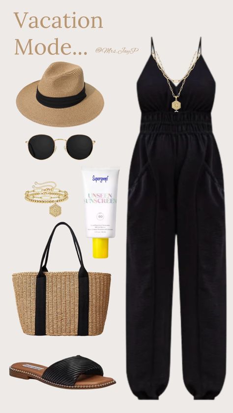 Black Purse Outfit Summer, Black Jumpsuit Shoes, How To Assorize Outfits, Edgy Resort Wear, Major Must Haves Outfits, J Crew Style Summer, Classy Vacation Outfits Travel Style, Summer Cruise Outfits Black Woman, Vacation Outfits Turkey