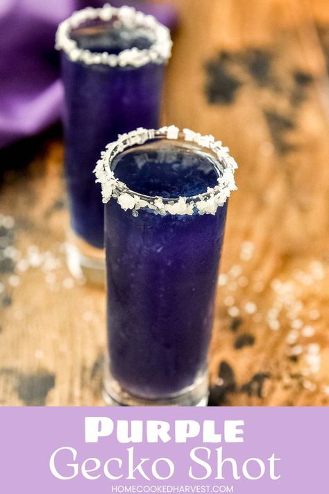 Purple Gecko Shot Recipe, Purple Signature Drinks, Purple Party Foods, Purple Gecko, Grape Kool Aid, How To Make Purple, Pure Cranberry Juice, Purple Drink, Blue Curacao Liqueur