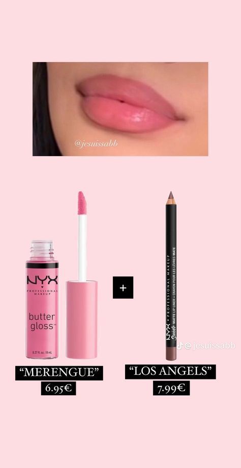 Makeup Products Lip Liner, Nyx Butter Gloss Lip Combos, Lip Combo Nyx Butter Gloss, Pink Lip Liner And Gloss Combo, Lipgloss And Lip Liner, Nyx Combo Lip, Elf Lip Combos, Cheap Lip Combos, Oily Skin Makeup Tutorial