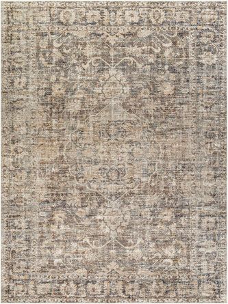 Becki Owens x Surya Becki Owens x Surya Marlene Vintage Dark Brown Area Rug | Wayfair Dark Wood Floors Living Room Decor, Loloi Rugs Living Rooms, Organic Living Room Decor, Dark Brown Couch, Dark Grey Couches, Organic Living Room, Brown Leather Couch, Living Room Transitional, Farmhouse Area Rugs