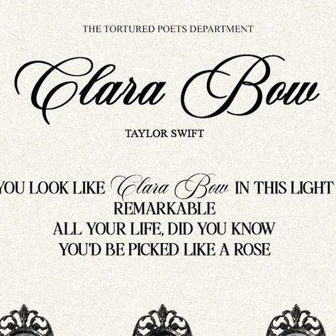 lina  ೀ on Instagram: "clara bow | taylor swift" Clara Bow Taylor Swift, Taylor Sift, Bow Poster, Clara Bow, Taylor Lyrics, Swift Lyrics, Aesthetic Girls, Taylor Swift Lyrics, Pretty Lyrics