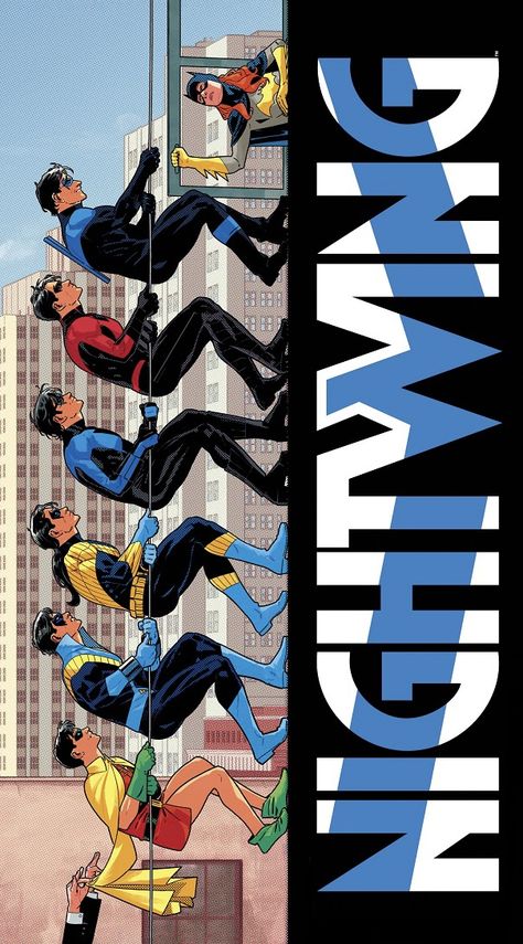 Nightwing Poster Vintage, Bruno Redondo Nightwing, Nightwing Comic Cover, Bat Family Wallpaper, Dc Titans Wallpaper, Nightwing Poster, Dc Comic Covers, Dc Comics Art Wallpaper, Nightwing Teen Titans