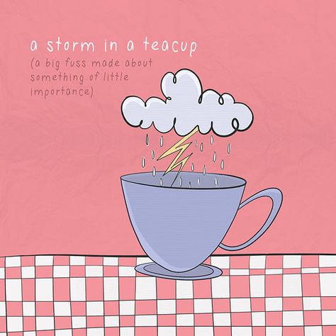 Colorful Illustrations That Literally Explain the Meanings of Common Idioms Used In the English Language Idioms And Their Meanings, Common English Idioms, Common Idioms, The Awkward Yeti, Storm In A Teacup, Idiomatic Expressions, Idioms And Phrases, English Fun, English Tips