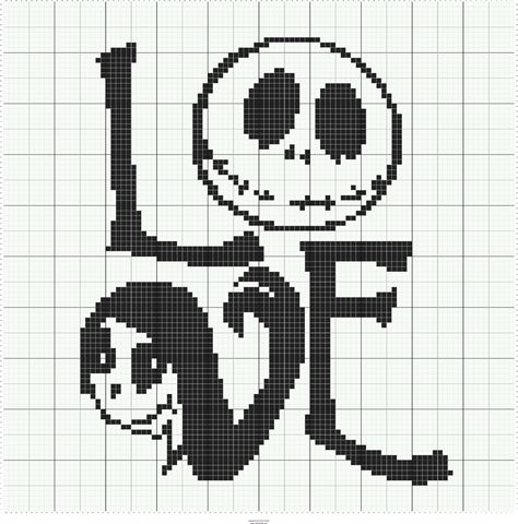 Jack Skellington Cross Stitch Pattern Free, Jack And Sally Cross Stitch, Jack And Sally Love, Cross Stitch Skull, Stitch Fiddle, Disney Cross Stitch Patterns, Halloween Cross Stitch Patterns, 8bit Art, Pattern Maker