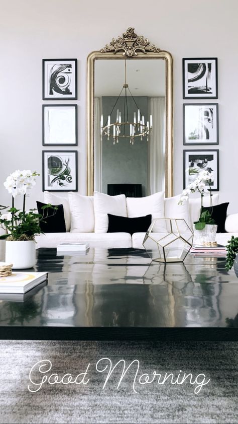 Luxury Living Room Black And White, Luxe Glam Living Room, Black And White Formal Living Room, Opulent Living Room, Modern Classic Living Room Classy, Minimalist Glam Living Room, Black And White Glam Living Room, Black Gold And White Living Room, Modern Glamour Living Room