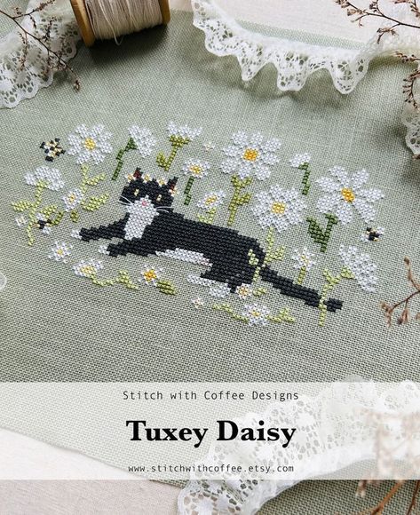 Tuxey Daisy Cross Stitch Pattern Cat Tuxedo Cat Daisies PDF Download Cross Stitch Chart Shabby Chic Style Tuxey Series - Etsy Tela, Couture, Daisy Cross Stitch Pattern, Daisy Cross Stitch, Cat Tuxedo, Kawaii Cross Stitch, Vintage Cross Stitch Pattern, Christmas Embroidery Patterns, Pattern Cat