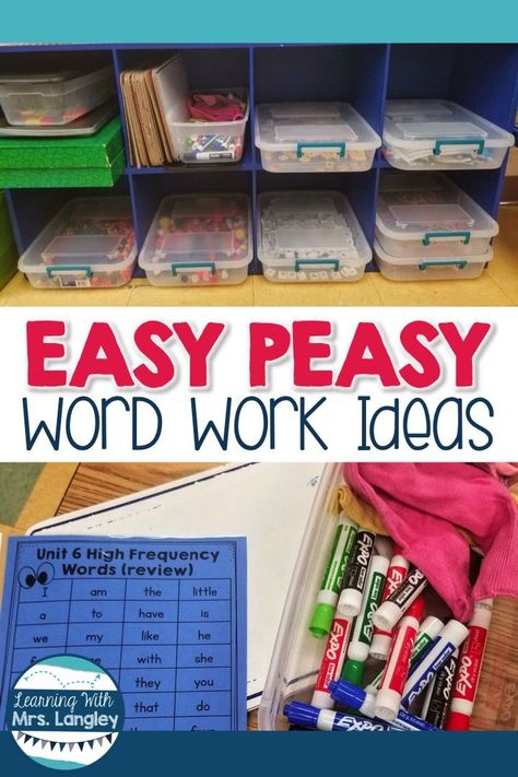 Word work in kindergarten, first grade, or even 2nd can be easy with these Daily 5 activities. Students use a variety of materials to work with words. Whether you are using this for centers, a hands on option for stations, or just some easy games to play with words during the day these ideas are a big hit! Organization is simple, there are NO COPIES to make, and your students will become better readers in no time. #kindergartenclassroom #wordwork #centers Easy Literacy Centers, Must Do May Do Second Grade, Literacy Workstations First Grade, Daily Five First Grade Centers, Language Arts Centers 1st Grade, No Prep Centers First Grade, Word Work Ideas For Second Grade, Hands On Learning Activities 2nd Grade, Station Ideas For First Grade