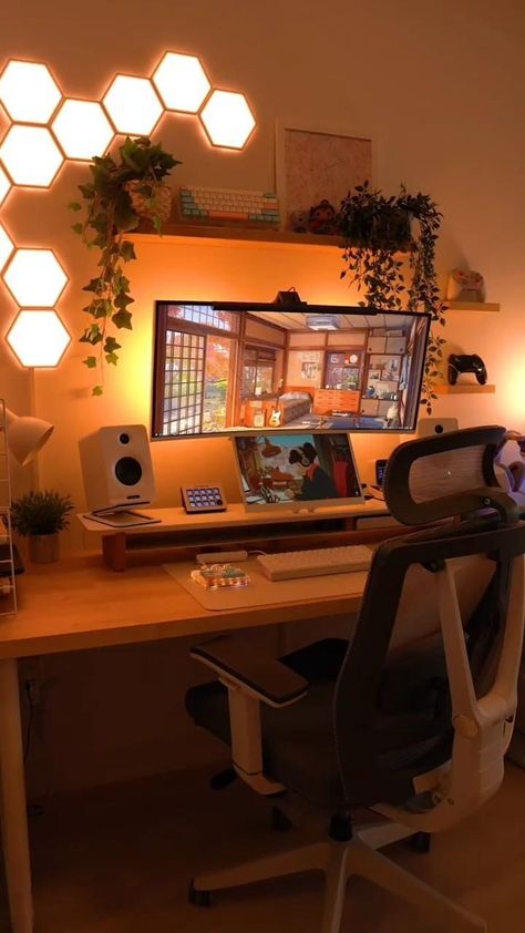 [CommissionsEarned] 29 Impressive Pc Gaming Setup Tips You Have To See This Season #pcgamingsetup Wide Monitor Desk Setup, Gaming Desk Astethic, Computer Set Up In Living Room, Cosy Gamer Setup, Zen Gaming Setup, Classy Gaming Setup, Cozy Desk Setup Ideas, Cosy Computer Setup, White And Wood Gaming Setup