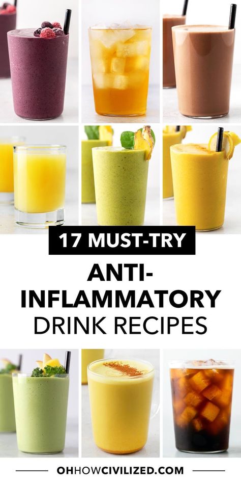 From tea to smoothies, these anti-inflammatory drinks are so easy to make. Each one will protect your cells and reduce the risk of disease. #antiinflammatory #healthydrinks #antiinflammatorydrinks Anti Inflamatory Smoothie, Inflammatory Drinks, Inflammation Smoothie, Iced Tea Recipes Healthy, Peanut Butter Protein Shake, Anti Inflamatory, Anti Inflammation Recipes, Tea Drink Recipes, Easy Teas