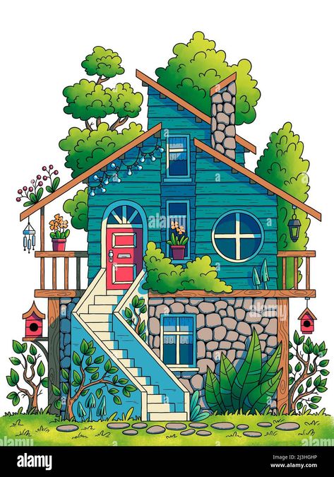 Download this stock image: Hand drawn illustration of a house - 2J3HGHP from Alamy's library of millions of high resolution stock photos, illustrations and vectors. Cute Houses Drawings, Cool House Drawings, Doodle Houses Drawing, House Drawing Aesthetic, Cartoon House Drawing, Cottage House Drawing, Cute House Drawing, Cute House Illustration, House Drawing Ideas