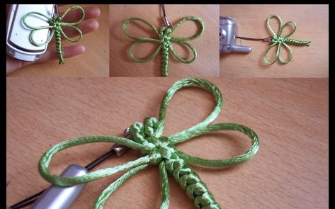 Tutorial: Chinese Knot Dragonflies macrame dragonfly tutorial 1. Double the cord to make two equal lengths 2. Let the ends fall as shown lea... Macramé, Macrame Dragonfly, Completing The Square, Square Knot, Chinese Knot, Body Proportions, Dragonflies, Macrame, Knot