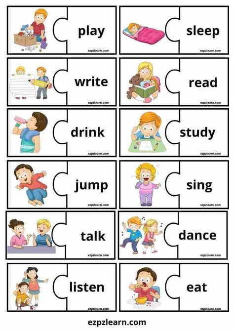 Verbs Kindergarten, Action Verbs Activities, Action Verbs Worksheet, Verbs For Kids, English Games For Kids, अंग्रेजी व्याकरण, Verbs Activities, Verb Words, Materi Bahasa Inggris