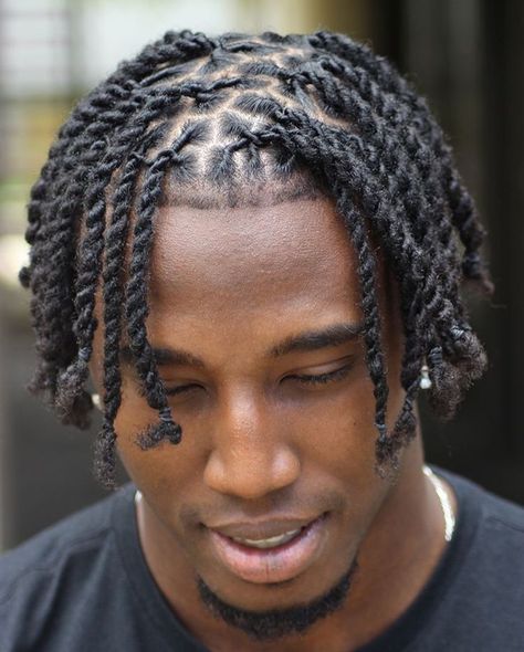 Types Of Dreads Men, Twisted Braids Men, Black Mens Long Hairstyles, Mens Locks Dreadlocks, High Top Twists Men Hair, Locs No Middle Part, Retwist Styles For Short Locs Men, Retwist Locs Style Men Short, Mens Hairstyles Black Men