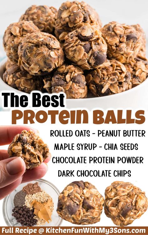 This recipe for No-Bake Protein Balls is so easy to make and will provide you with the energy to get through the day. Best Protein Balls, Protien Snacks, Protein Balls Healthy, Energy Bites Healthy, Protein Balls Recipes, Energy Bites Recipes, Healthy Protein Snacks, Energy Ball Recipe, Protein Bites