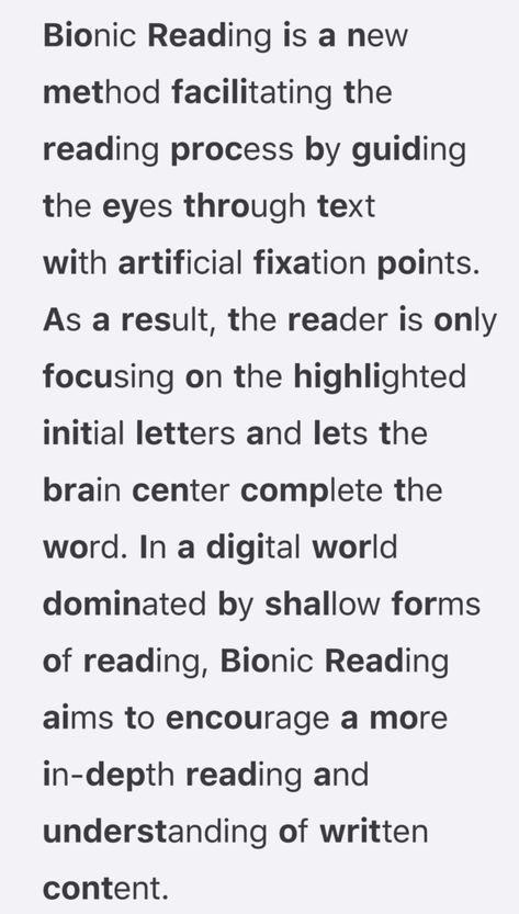 Bionic Font to improve reading speed and comprehension Bionic Reading Method, Reading Tips For Adults, Bionic Reading, Read Faster, Reading Process, Improve Writing, Reading Help, Reading Tips, Speed Reading