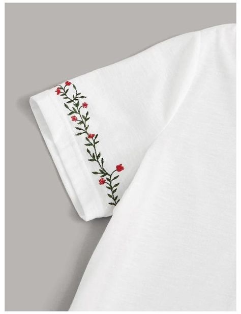 Diy Embroidery Shirt, Sulaman Pita, Broderie Simple, Clothes Embroidery Diy, Women Embroidery, Simple Embroidery Designs, Embroidery Tshirt, Neck Embroidery, Basic Embroidery Stitches