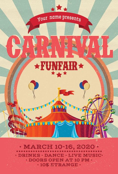 Carnival Flyer Design, Festival Graphic Design Poster, Flyer Graphic Design Inspiration, Fun Fair Poster, Carnival Graphic Design, Carnival Theme Event, Art Fair Poster, Fair Poster Design, Carnival Poster Design