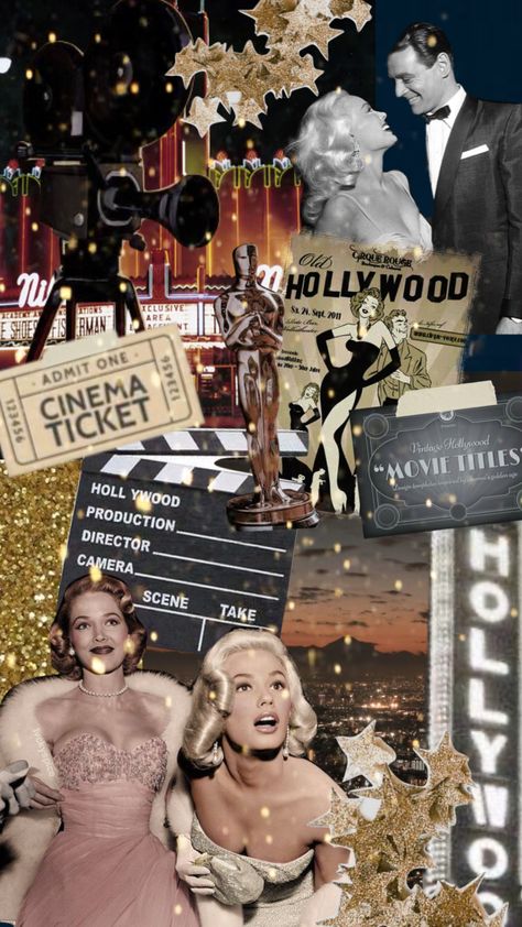 #aesthetic #vintage #collage #hollywood #moodboard Oscars Aesthetic Vintage, Glitz And Glamour Aesthetic, Hollywood Through The Decades, Old Hollywood Award Show, Old Movie Theme Party, Old Hollywood Posters Vintage, Hollywood Glamour Prom Theme, Vintage Prom Theme, Old Hollywood Glam Decor Party Ideas