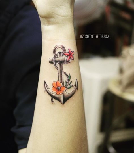 Sachin Tattooist on Instagram: “Beautiful Anchor with flowers tattoo . by -Sachin at #sachintattooz    #anchor #inkedforlife #anchortattoo #tattoolovers #tattooideas #arte…” Anchor Tattoos, Girly Anchor Tattoo, Anchor With Flowers Tattoo, Rose Anchor Tattoo, Anchor Tattoos For Women, Anchor With Flowers, Anchor Flower Tattoo, Ruby Tattoo, Anchor Tattoo