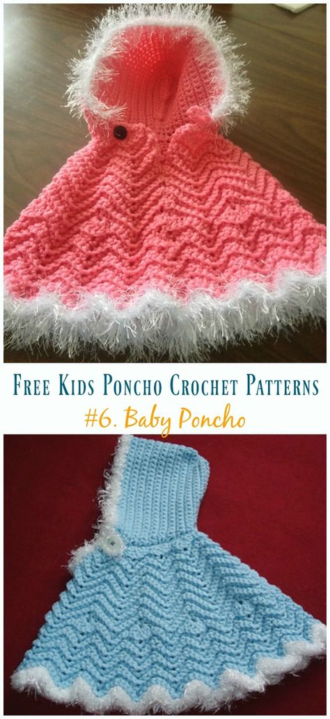 Ripple Baby Poncho Free Crochet Pattern - Free Kids #Poncho; #Crochet Patterns Girls Poncho Crochet Pattern, Kids Poncho Pattern, Crochet Poncho Patterns Kids, Crochet Poncho Kids, Poncho Au Crochet, Crochet Baby Poncho, Beau Crochet, Girls Poncho, Baby Poncho