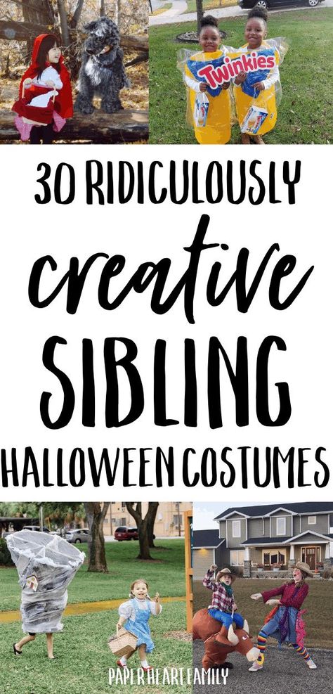 Sibling Halloween costumes for 2, 3, or for baby, toddler or older kids. These 30 awesome ideas will inspire your Halloween costumes this year to be the best ever! Halloween Costumes For Siblings, Costumes For Siblings, Halloween Costumes For 2, Sister Halloween Costumes, Sibling Halloween Costumes, Sibling Costume, Kids Halloween Costumes