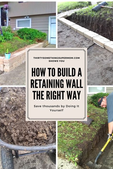 Working on home improvement projects yourself can save you thousands of dollars when done right. With these tips, you can learn how to build a retaining wall the right way in just one afternoon. Cheap Retaining Wall, Small Retaining Wall, Diy Retaining Wall, Backyard Retaining Walls, Building A Retaining Wall, Garden Retaining Wall, Sloped Yard, Concrete Retaining Walls, Sloped Backyard