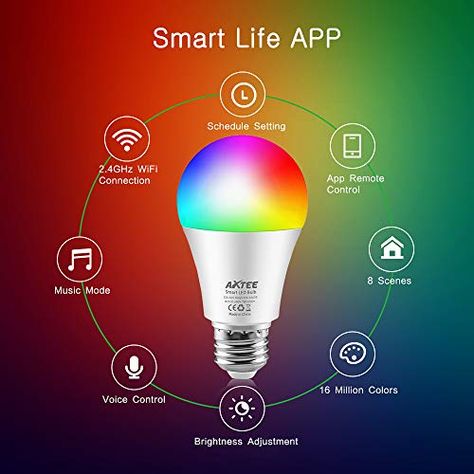 AXTEE Smart WiFi Light Bulb, RGBW Dimmable Color Changing LED Bulbs E26 7W(60W Equivalent)with Remote Control, No Hub Required, Compatible with Alexa, Echo,Google Home and IFTTT for Home/Party(3 Pack), #Ad #LED, #sponsored, #Changing, #Color, #Bulbs Smart Bulbs, College Essentials, Alexa Echo, Smart Bulb, Life App, Smart Light Bulbs, White Lights, Smart Life, Smart Wifi